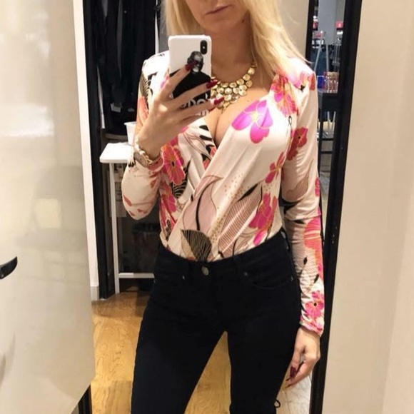 Express Tops - EXPRESS | Floral Surplice Bodysuit